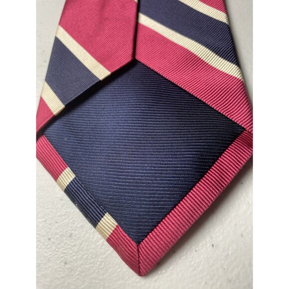 Breuer Men’s Necktie REPP  100% Silk Striped Tie Pink Navy Handmade Italy - Picture 4 of 8